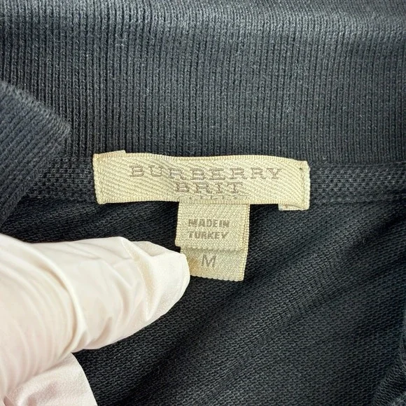 Burberry Brit Black Polo Shirt Nova Check Collar Men's M - Picture 3 of 11